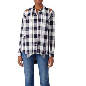 Stylekeepers Autumn Break Top Blue Plaid Cold Shoulder Tie Shirt Button Down